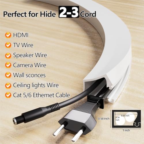 39" Cord Hider for Wall, Silicone Cable Raceway to Hide TV for 2-3 Cord