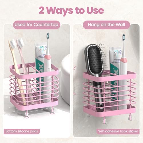 Luxspire Toothbrush Holders for Bathroom, Stainless Steel, 2 Slots, Pink