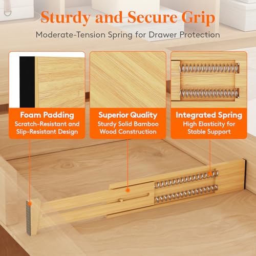 Lifewit 2.4" Kitchen Drawer Dividers, Adjustable Bamboo Drawer Organizers