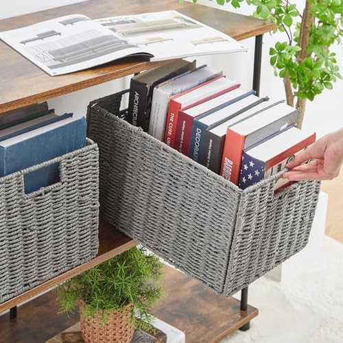 Vagusicc Wicker Storage Basket, Set of 2 Hand-Woven Paper Rope Wicker Basket, Small Storage Baskets for Organizing Toile