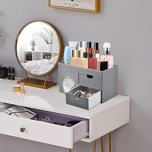 Square Tissue Box Cover with Drawers,Tissue Box Holder with Storage Tray,​ Makeup Organizer and Desk Organizer,Tissue Ho