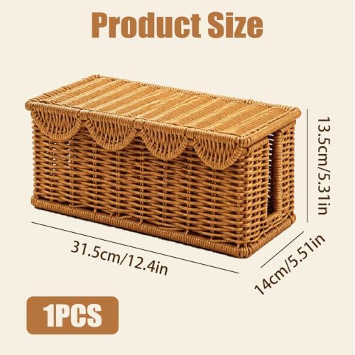 Handmade Rattan Cable Management Box, U Dual Slot Cord Hider Organizer Box