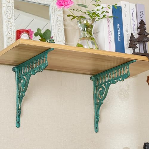 Sungmor 10.6 Inch Cast Iron Brackets for Shelves - 2 Pack Vintage Green