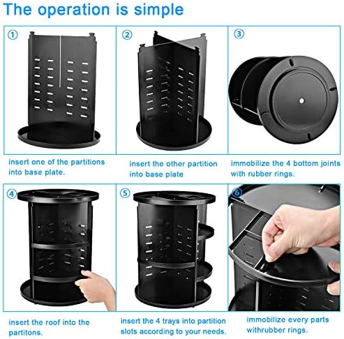 360 Spinning Makeup Organizer, Round Storage Rack Makeup Carousel Cosmetics Shelf Tower for Countertop and Bathroom, Bla