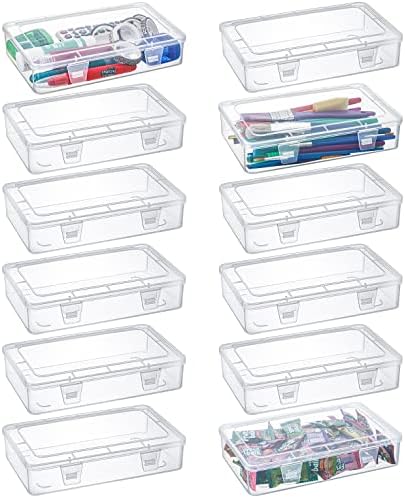 Kingrol 12 Pack Clear Plastic Storage Containers with Lids, 8 x 5 x 1.75 Inch Empty Hinged Boxes, Stackable Organizer Bo