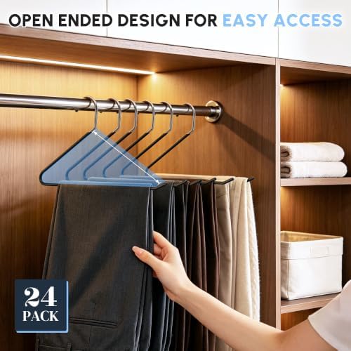 24pc Non Slip Open-Ended Pants Hangers, Metal Space Saving Jean Hangers
