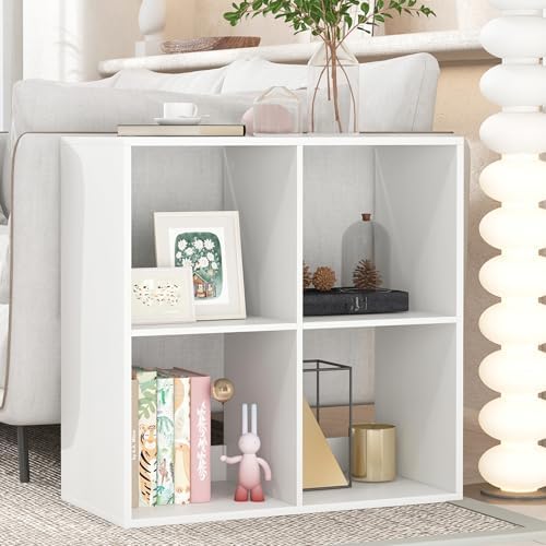 DORTALA 4 Cube Bookcase, Floor Standing Bookshelf with Open Back, Anti-Tipping Kits, Modern Storage Organizer Display Sh