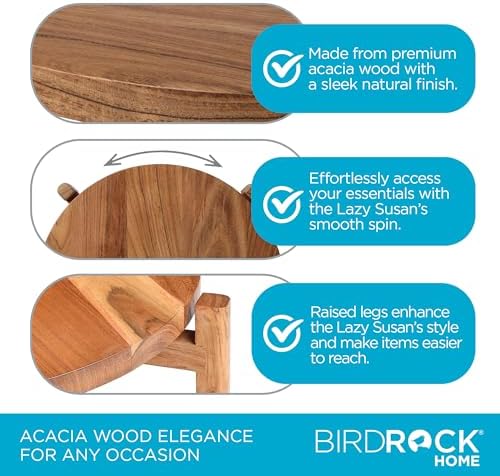 BIRDROCK HOME Elevated Lazy Susan | Rotating Acacia Wood Platter with Raised Legs | Ideal for Serving, Organizing, and D