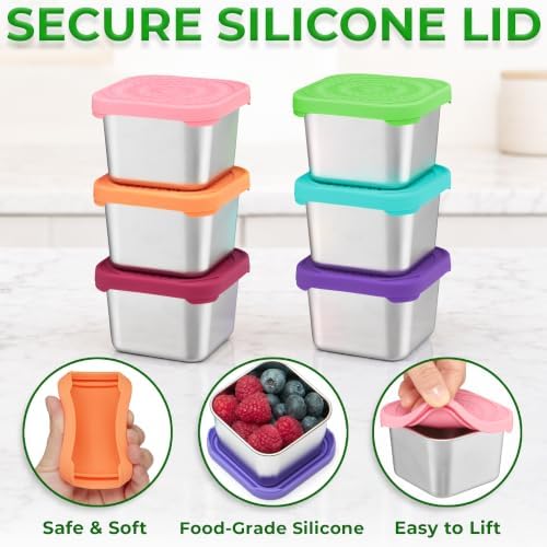 Snack Containers - 6 oz, Farmer's Market, 6 PK - Stainless Steel with Lids