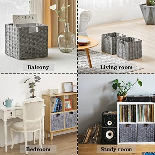 Vagusicc Wicker Basket, Set of 2 Hand-Woven Wicker Storage Basket, Foldable 11 inch Cube Storage Bins, Storage Baskets f
