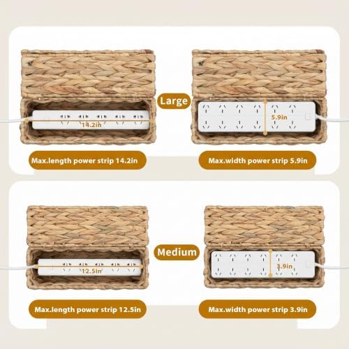 2 Pack Handwoven Cable Management Box with Lid, Decorative Cord Organizer for Power Strips, Chargers, TV Wires, Desk, Ho