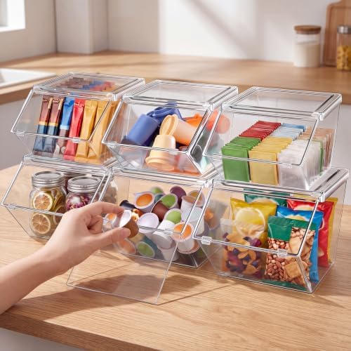 Yerliker 6 Pcs Clear Stackable Storage Bins with Lids, Large+extra Large