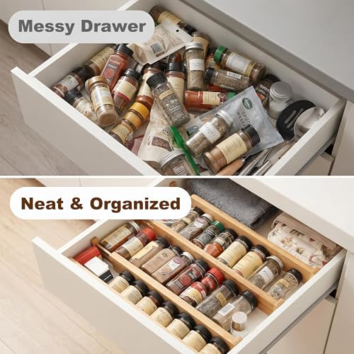 Joyeee Kitchen Drawer Dividers 8 Pack, 16.9-22" Adjustable Bamboo Drawer Organizer, 2.28" High Expandable Utensils Separ