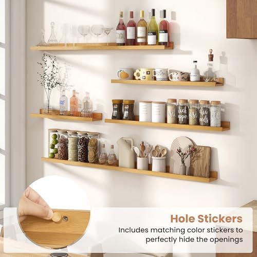 Fun Memories Picture Ledge Shelves Set of 2, 55 Inch Rustic Wall Mounted Floating Shelves with Lip for Home Storage and 