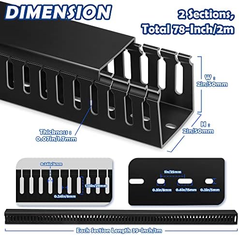 ZhiYo 2" H x 2" W Cable Raceway, Under Desk Wire Management Channel Black