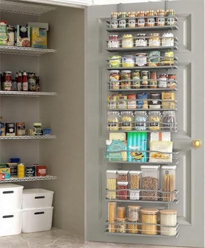 Moforoco Grey 9-Tier Over The Door Pantry Organizer, Pantry Organization and Storage, Black Hanging Basket Wall Spice Ra