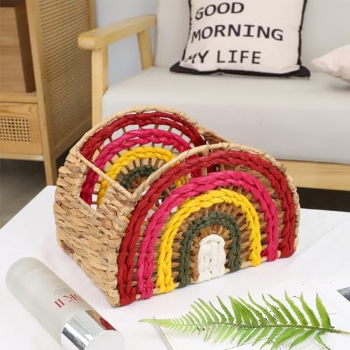 YRMT Wicker Storage Basket Water Hyacinth Woven Basket for Shelves Pantry Rainbow Decoration Semicircle Storage Basket with Built-in Handle Small Natural 9.1" x 7.5" x 7.5"