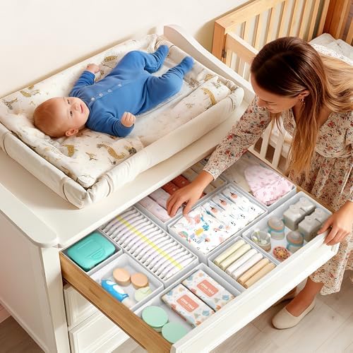 DIMJ Drawer Organizer Clothes Storage - 18 Pack Baby Dresser Organizer for Nursery, Foldable Drawer Dividers for Bedroom