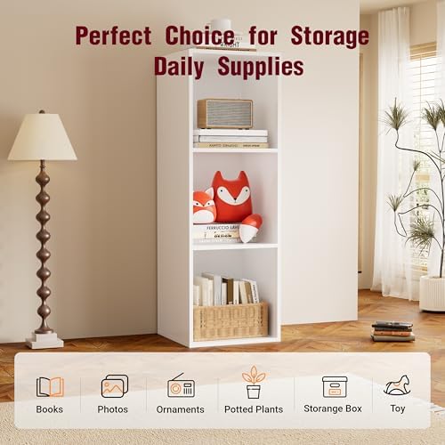Book Shelf, Wooden Cube Storage Organizer with 11" Open Cubes, Stackable Modular Bookcase for Room Divider Storage, 3 Ti