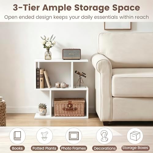 Tangkula 2 Tier Geometric Bookshelf, Freestanding Wood Display Shelf, Home Office Room Divider S Shaped Open Bookcase, S