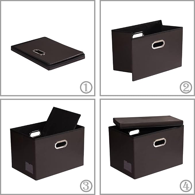 PRANDOM Large Stackable Storage Boxes with Lids [5-Pack] Leather Fabric Foldable Storage Bins Organizer Containers Baskets Cubes with Cover for Bedroom Closet Office Nursery Brown(17.7x11.8x11.8)