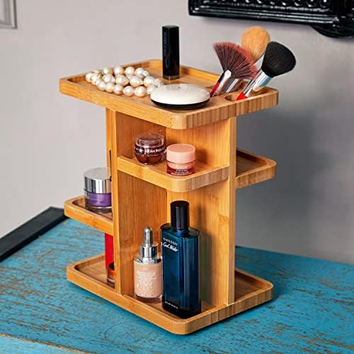 Bamboo 360 Degree Rotating 12 inches Makeup Organizer, Cosmetic Organizer