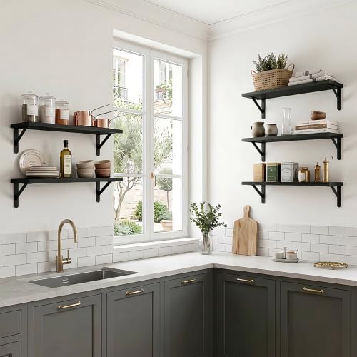 Fixwal Wall Floating Shelves for Home Decor (Black, Set of 5, 16.5 Inch)