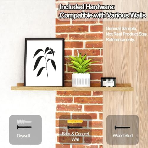 Oak Floating Shelves for Wall Decor, 24 in Shelf with Lip, 2 Set