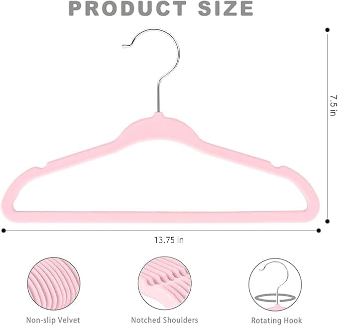 BAGIAL 50 Pack Kids Velvet Hangers 14 Inches Children's Clothes Hangers Non-Slip Baby Hangers for Infant/Toddler (Blush Pink)