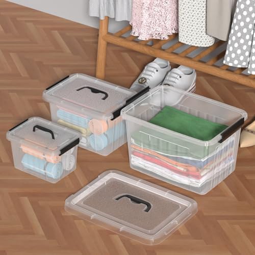3 Pack Plastic Storage Bins with Lids, Clear Storage Containers