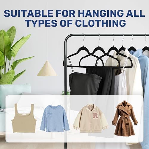 YSSOA 50 Packs Velvet Hangers, Non Slip Space Saving Suit Hangers, Heavy Duty Clothes Hangers with 360° Rotatable Hook for Coats, Pants, Black