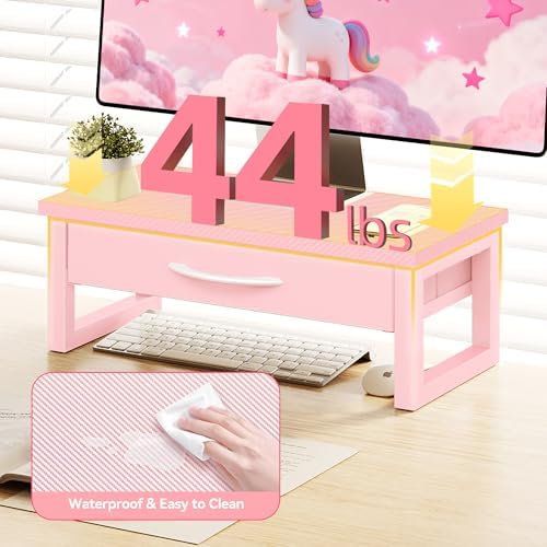 Desk Organizers and Accessories, Computer Monitor Stand Riser with Fabric Drawer, 2-Tier Laptop Stand for Desk, Office O