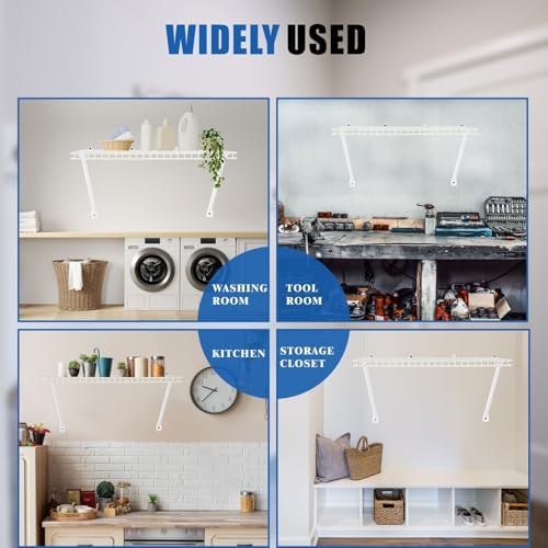 12 Inch Wire Shelf Brackets Set, 3 Pcs Support Brackets Kit for Wire Shelving, Include Mental Closet Support Brace, Down