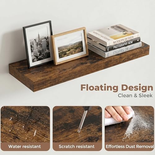 20 Inch Floating Shelves for Wall, 6.5"D Wood Storage Shelves, Brown Finish