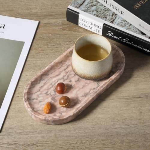 Koville Natural Marble Decorative Tray Stone Plate, 10" x 5" Marble Vanity Tray for Bathroom Countertop Organizer Stone 