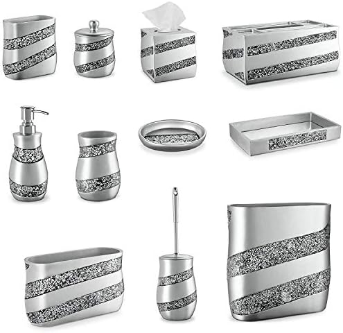 Silver Mosaic Mirrored Bathroom Tray 11"x6.1" - Decorative Bathroom Vanity Tray - Perfume Tray for Dresser - Small Recta