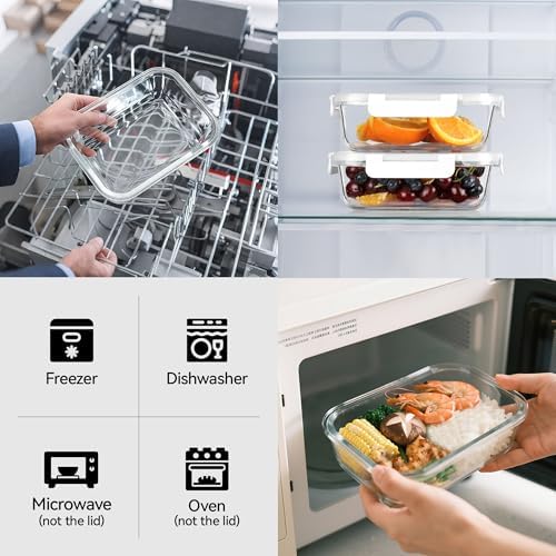 BAYZZ 5 Pack 35 Oz Glass Food Storage Containers with Lids, White