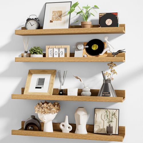 Heimlove Picture Ledge Shelf,24 inch Long Floating Shelves for Wall Set of 4,Picture Shelf with Lip for Wall Decor,Livin