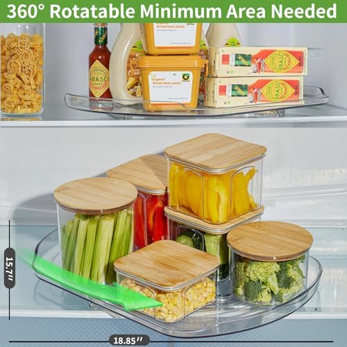 Square Lazy Susan Turntable Organizer for Refrigerator, 15.67''Clear, 360°Rotate Rectangle Fridge Organizer and Storage,