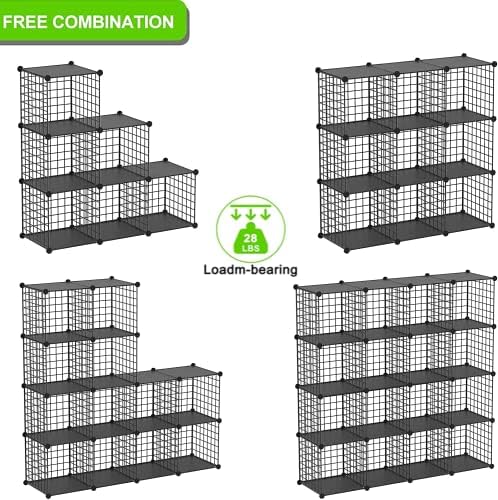 Wire Cube Storage Organizer, 25-Cube Metal Storage Shelves Bookshelf, Stackable Modular Closet Organizer for Bedroom Liv