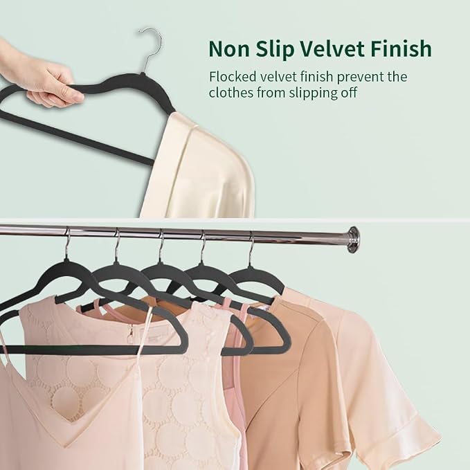 Stormix Adult Velvet Hangers Non-Slip Shoulder Notches 17.3'' 36 Pack Black