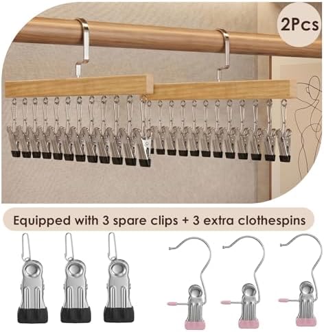 2 Pack Wooden Pants Hangers，Light Natural Wood (Wood Colour)