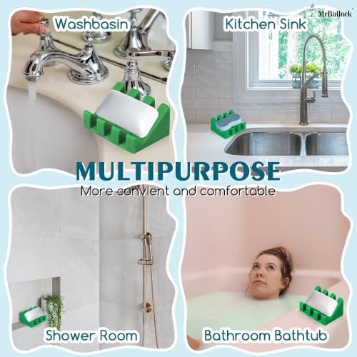Self Draining Silicone Soap Dish Holder Waterfall Tray, 1 Pack Green