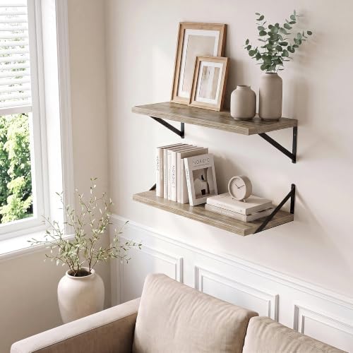 Axeman Deep Floating Shelves, 18'' x 12'' Grey Wall Shelves Set of 2