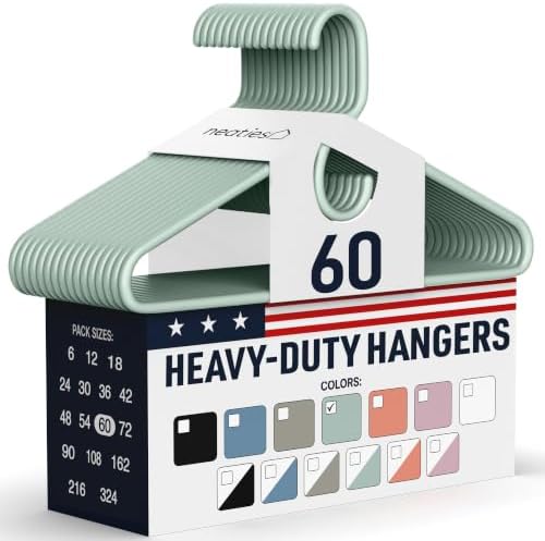 Heavy Duty Clothes Hangers 60 Pack – Made in the USA – 8lb Capacity Plastic Hangers for Adult Clothing – Durable for Pants, Coats, Jackets, or Jeans – Mint