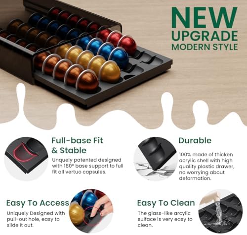Storage Drawer for Nespresso Vertuo Coffee Pod Holder for Counter Acrylic Coffee Capsule Organizer - 40 Pods