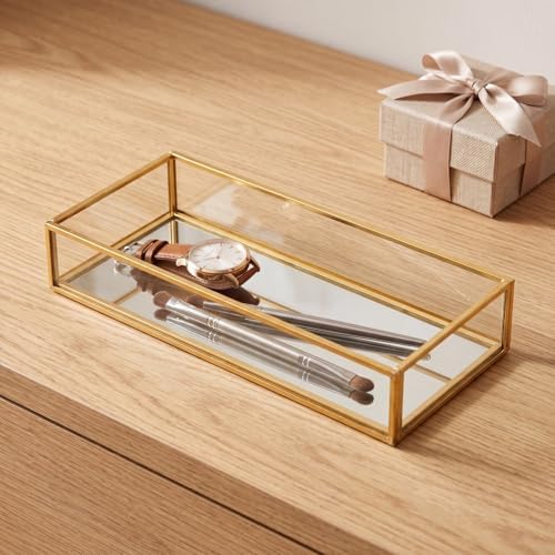 Lyellfe 2 Pack Perfume Trays, Decorative Gold Mirror Tray