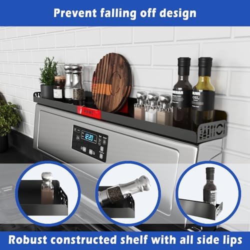 30" Magnetic Stove Top Shelf – Black Spice Rack with Red HOME Design – Seasoning Organizer for Back of Stove – Over Stov