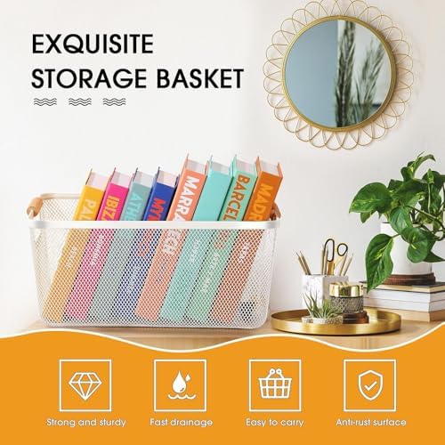 Ziliny 4 Pcs Mesh Wire Baskets for Organizing, Extra Large, Cream White