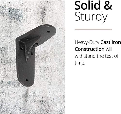 NACH Decorative Shelf Brackets, 2 Pack of 4.3 x 2 x 3.5 inch, Black Cast Iron Shelving Brackets - Metal Shelf Supports- 